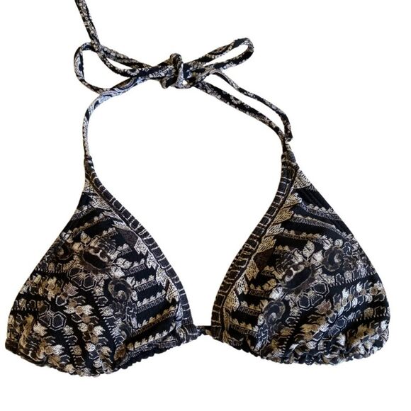 Athleta Martina Geometric Print String Triangle Bikini Top XS Black White Tan - Picture 2 of 11